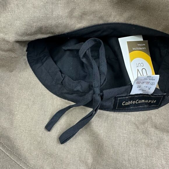 Cablo Camurie Wide Brim Adjustable Cotton Cloche Bucket Hat in Tan - Picture 7 of 8